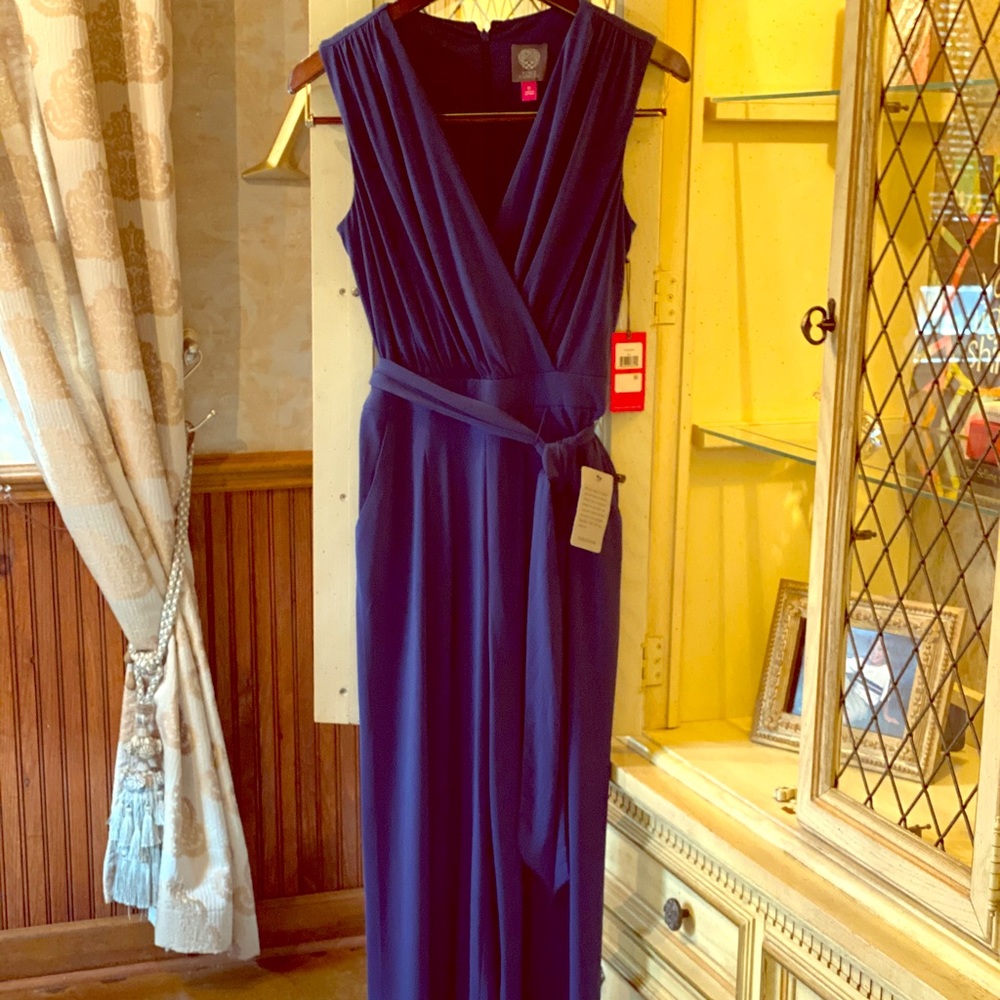 Vince Camuto Jersey V neck jumpsuit navy